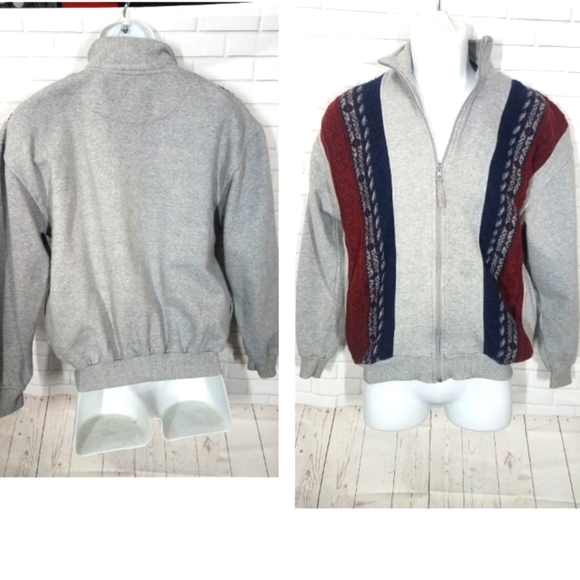 John Blair Gray Front Zip Cardigan Knitted Panel Sweater - Picture 1 of 9